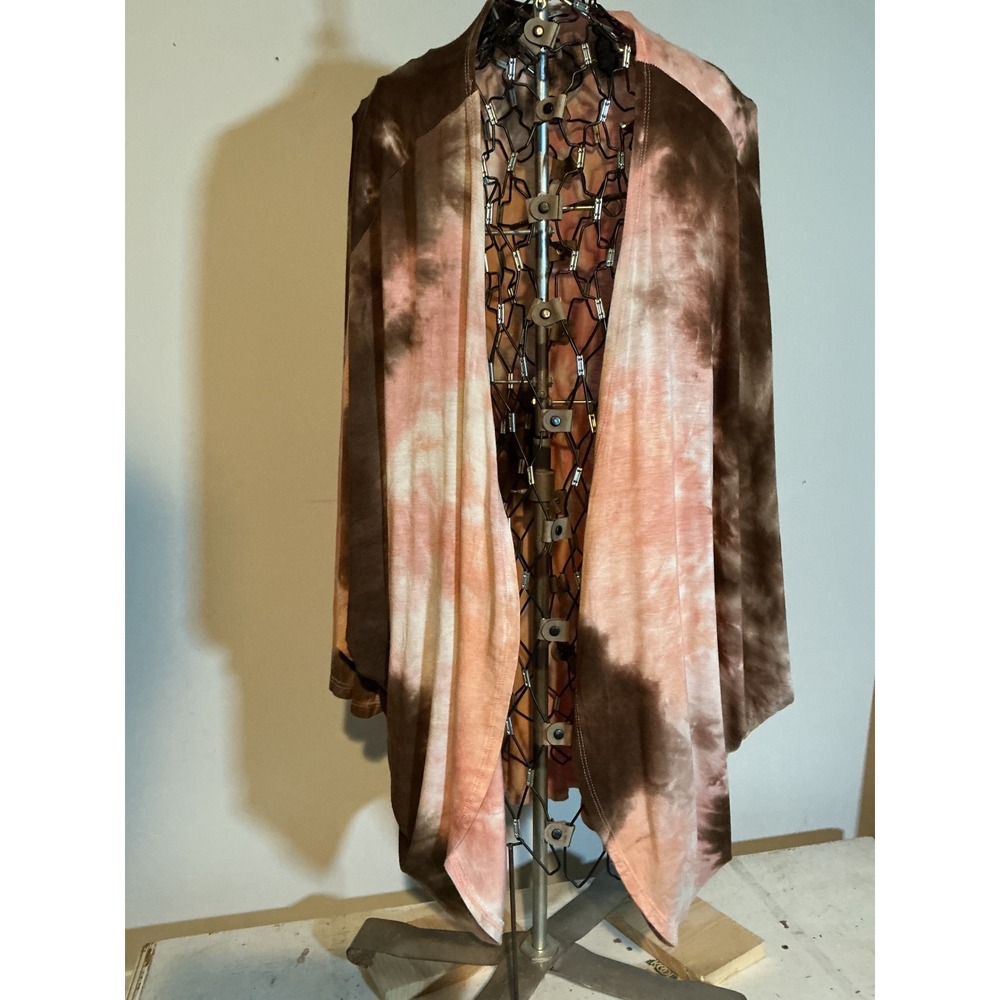 Heart & Hips Womens Large Tie Dye Open Front Cardigan Brown Pink AD38827T45